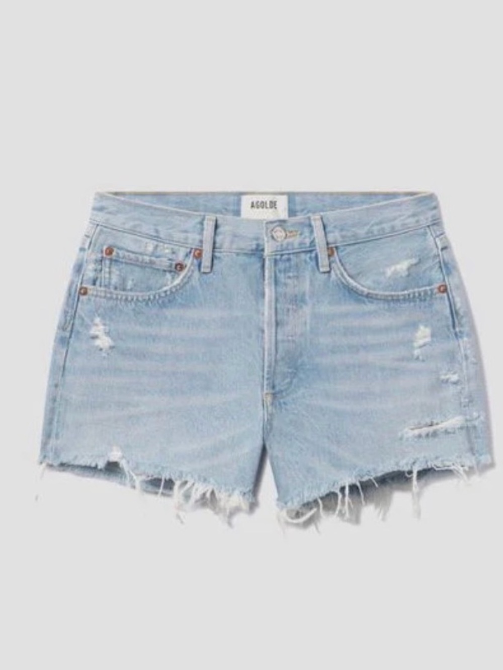 AGOLDE Parker Vintage Cut Off Shorts 26 Light Wash Distressed High Rise Denim - Picture 3 of 10